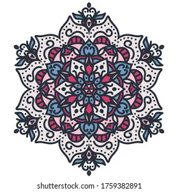 Vector illustration. Oriental circular symmetric ornament. Colored mandala on a white background. Element for design and print.