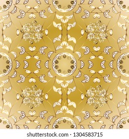 Vector illustration. Oriental vector classic beige and yellow and golden pattern. Seamless abstract background.