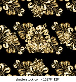 Vector illustration. Oriental vector classic beige and black and golden pattern. Seamless abstract background.