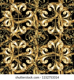 Vector illustration. Oriental vector classic black, brown and yellow and golden pattern. Ornamental abstract background.