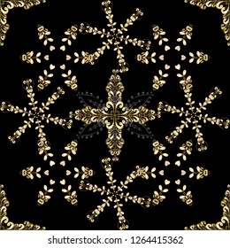 Vector illustration. Oriental vector classic black and beige and golden pattern. Seamless abstract background.
