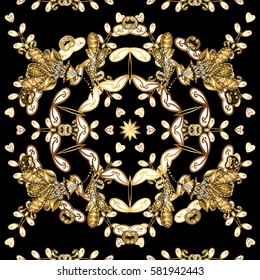 Vector illustration. Oriental vector classic black and golden pattern. Seamless abstract background.
