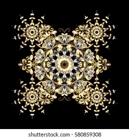 Vector illustration. Oriental classic golden pattern. Vector abstract background with repeating elements on black background.