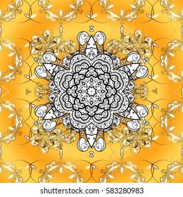 Vector illustration. Oriental classic golden pattern. Vector abstract background with repeating elements on yellow background.