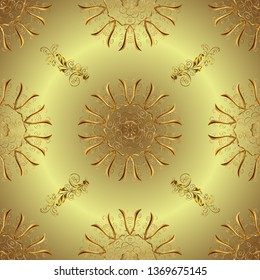 Vector illustration. Oriental vector classic neutral and yellow and golden pattern. Seamless abstract background.