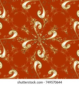 Vector illustration. Oriental vector classic orange, brown and beige and golden pattern. Seamless abstract background.
