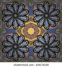 Vector illustration. Oriental colored pattern on red background. Islam, Arabic, Indian, turkish, pakistan, chinese, ottoman motifs. Abstract Mandala. Vintage decorative elements.