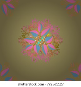 Vector illustration. Oriental colored pattern on neutral, pink and orange colors. Vintage decorative elements. Islam, Arabic, Indian, turkish, pakistan, chinese, ottoman motifs. Abstract Mandala.