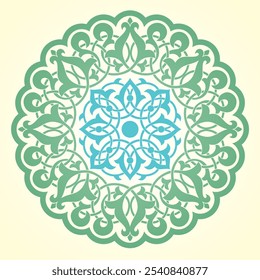 Ilustração vetorial de decoração oriental padrão islâmico cor verde, desenho de estilo redondo, árabe, círculo padronizado turco