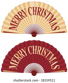 Vector illustration of oriental fan with merry christmas wording