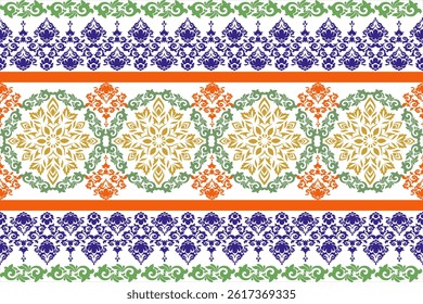 Vector illustration of oriental pattern ceramic tile mosaic uzbek islamic oriental pattern arabic decorated with colorful flowers
