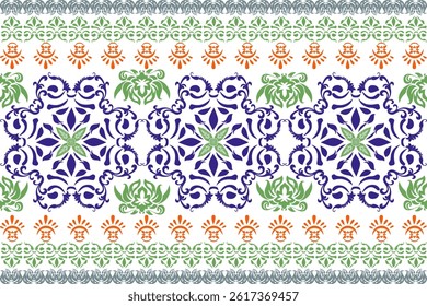 Vector illustration of oriental pattern ceramic tile mosaic uzbek islamic oriental pattern arabic decorated with colorful flowers
