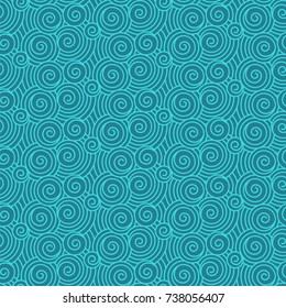 Vector illustration of oriental pattern - japanese round waves in cyan blue colors, seamless repeating ornament