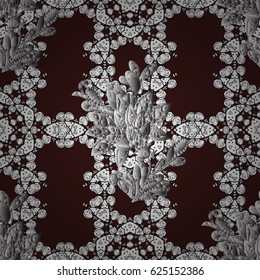 Vector illustration. Oriental style arabesques. Seamless white textured curls. Brown background with white elements. Vector white pattern.