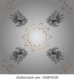 Vector illustration. Oriental style arabesques. Seamless golden textured curls. Gray background with golden elements. Vector golden pattern.