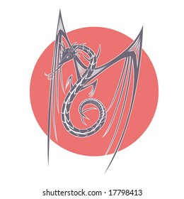 vector illustration of an Oriental style dragon... the dragon itself is a compound path.  it also includes the white offset path which can be knocked out of the red circle...