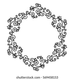 vector, illustration, oriental style, frame, doodle, floral ornament