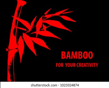 Vector illustration in Oriental style. Red bamboo on black background.