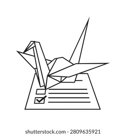 Vector illustration of origami bird on ballot paper with checkbox marked, symbolizing democratic voting and election process.
