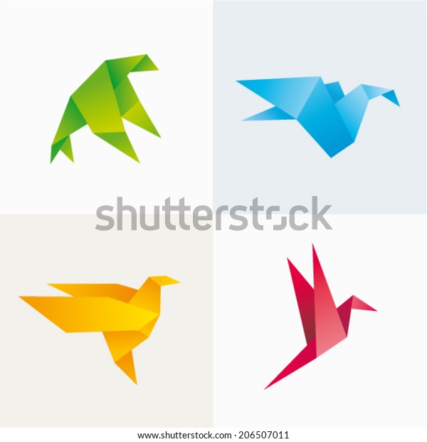 Vector Illustration Origami Birds Icons Set Stock Vector (Royalty Free ...