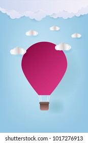 Vector Illustration Origami Colorful Hot Air Balloon and Cloud. Paper art style.