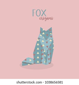 Vector illustration of origami fox. Origami paper animal.