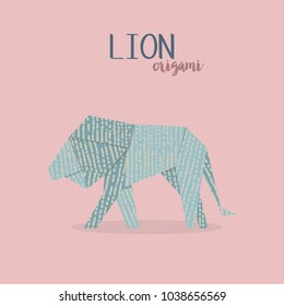 Vector illustration of origami lion. Origami paper animal.