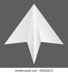 vector illustration of origami paper airplane on gray background.