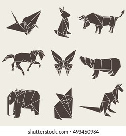 Vector illustration of origami paper animals