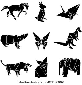 Vector illustration of origami paper animals