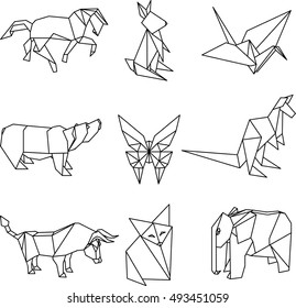 Vector illustration of origami paper animals