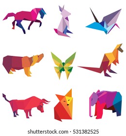 Vector illustration of origami paper animals