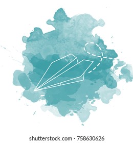 Vector illustration origami plane on faux watercolor background