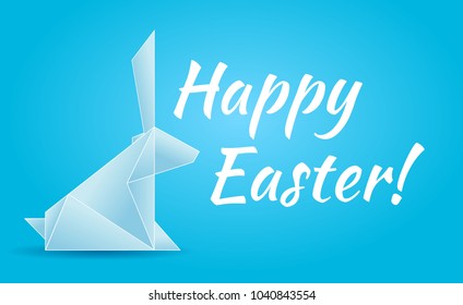 Vector illustration with an origami rabbit and phrase Happy Easter
