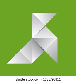 Vector illustration of an origami shaped white paper casserole on a green background.