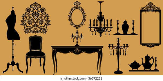 Vector illustration of original antique furniture collection