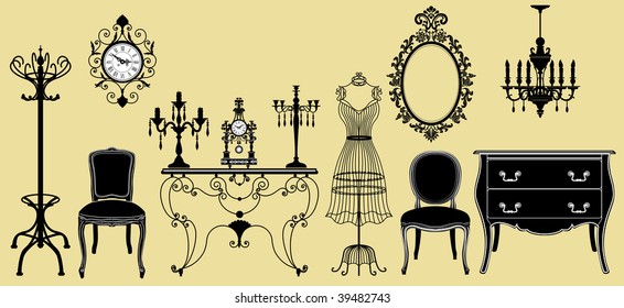 Vector illustration of original antique furniture collection