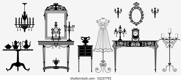 Vector illustration of original antique furniture collection