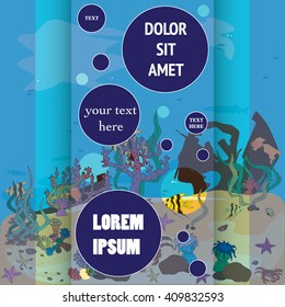 Vector illustration of the original card with cartoon underwater world on background