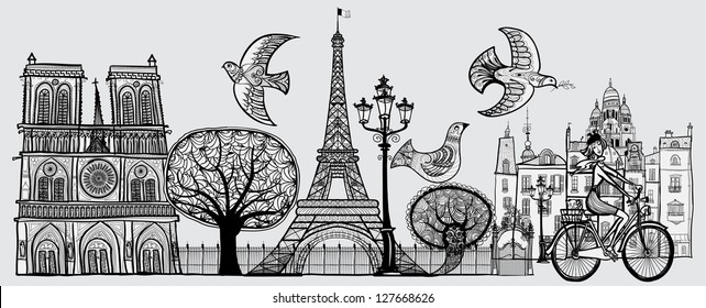 Vector illustration of an original composition about Paris -all elements separated-