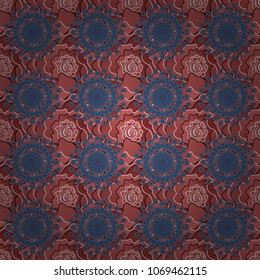 Vector illustration. Original decorative oriental backdrop in red, violet and pink colors. Colorful Paisley seamless pattern. Mandalas.