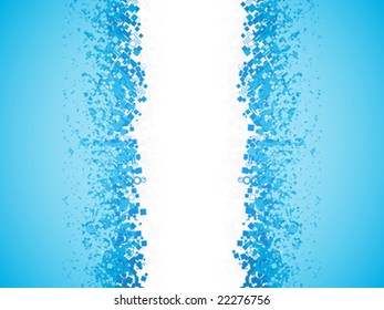 Vector illustration of an original funky retro shapes background with vertical stripe for custom elements. Cold feel.