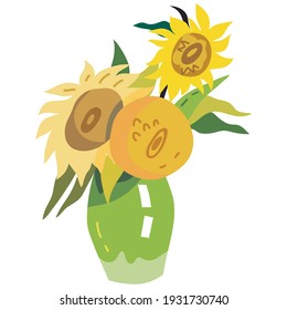 Vector Illustration of original painting  by Van Gogh Sunflowers. Vector image isolated on a white background. 