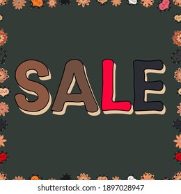 Vector illustration. Original poster for discount. Bright abstract background with text. Best sale banner. Illustration in green, beige and brown colors. Seamless pattern.