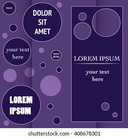 Vector illustration of the original purple card or brochure. The white text in the round and square frames