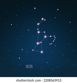 Vector illustration Orion constellation. dark blue sky, starry sky, outer space, starlight. 