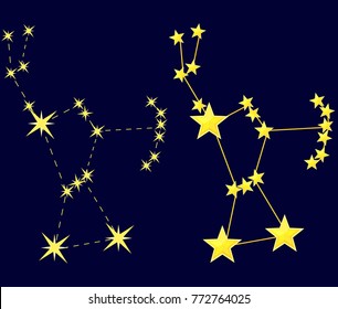 Vector illustration of orion hunter constellation in different styles(simple,cartoon)