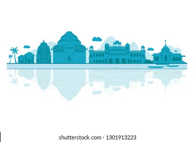 Vector illustration. Orissa skyline detailed silhouette. 