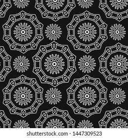 Vector illustration of the ornament cross seamless pattern on the black background