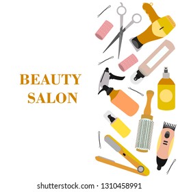 Vector illustration of an ornament with different dairdresser tools that can be used as a part of a banner, flyer, business card, leaflet and other promotional material.